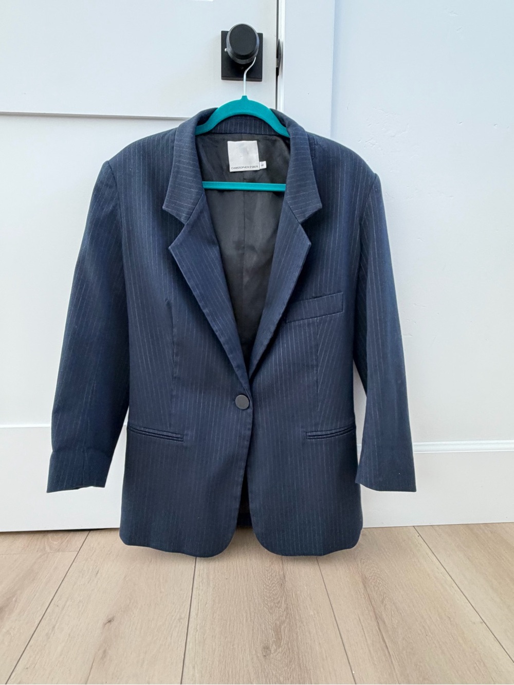 Christopher Esber Navy Pinstripe Single-Breasted Tailored Blazer - Sz 8